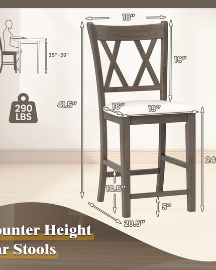 Giantex Wood Bar Stools Set of 2/4, 24" Counter Height Bar Stools w/Cross Back & Linen Fabric Upholstered Seat