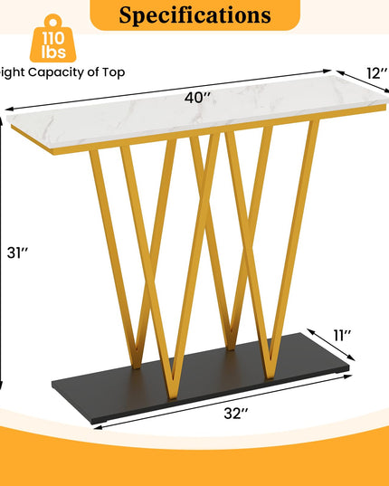 Console étroite dorée Giantex 100 cm avec plateau aspect marbre et base en métal robuste
