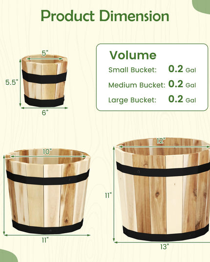 Giantex Set of 3 Barrel Planters Outdoor Acacia Wood Raised Garden Bed