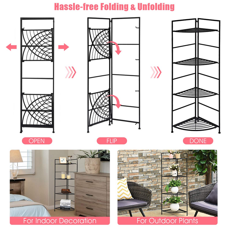 Giantex Folding Metal Plant Rack, 4 Tiers Corner Shelf Plant Stand