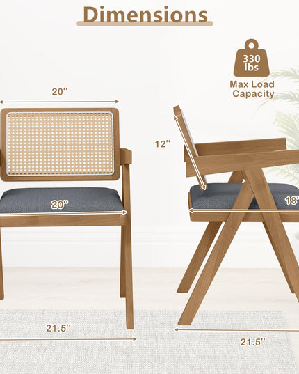 Giantex Rattan Dining Chairs, Leathaire Kitchen Chairs w/Armrests & Padded Cushion
