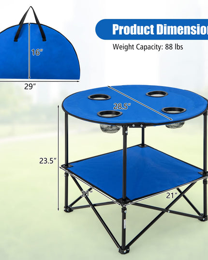 Giantex Folding Camping Table, 2-Tier Portable Picnic Table w/Carrying Bag, 4 Cup Holders
