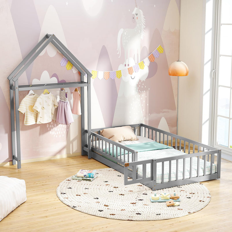 Giantex Twin House Floor Bed for Kids for Girls or Boys