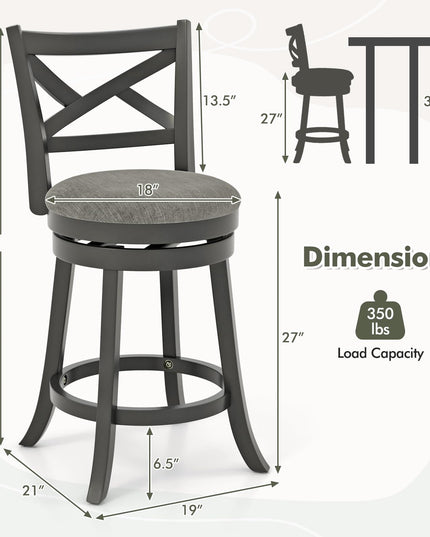 Giantex Wood Swivel Bar Stools Set of 2/4,  Upholstered Counter Height Bar Stools with X Back, Linen Cushioned Seat