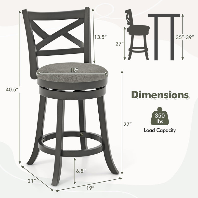 Giantex Wood Swivel Bar Stools Set of 2/4,  Upholstered Counter Height Bar Stools with X Back, Linen Cushioned Seat