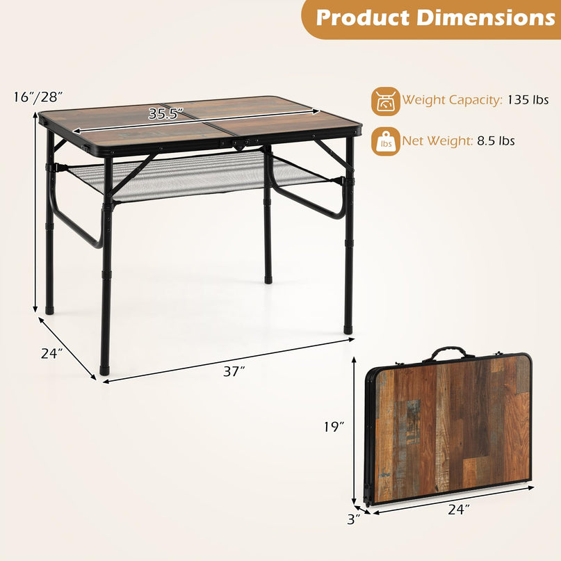 Giantex 3 FT Folding Portable Aluminum Picnic Table with Adjustable Heights