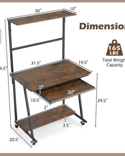Giantex 31.5" Small Computer Desk with Charging Station & LED Lights