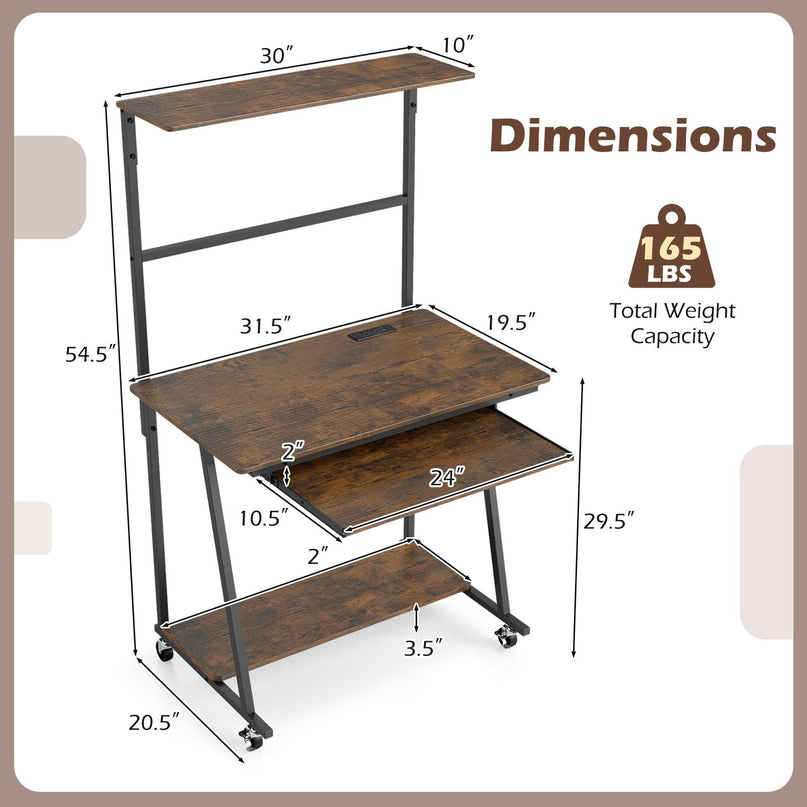Giantex 31.5" Small Computer Desk with Charging Station & LED Lights