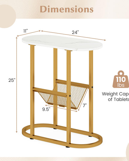Giantex Oval Narrow Side Table Set of 2 Small End Table