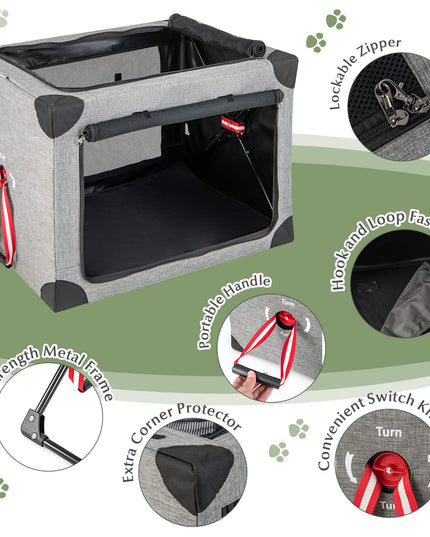 Giantex Folding Dog Soft Crate - Collapsible Pet Carry Case with 3 Mesh Doors