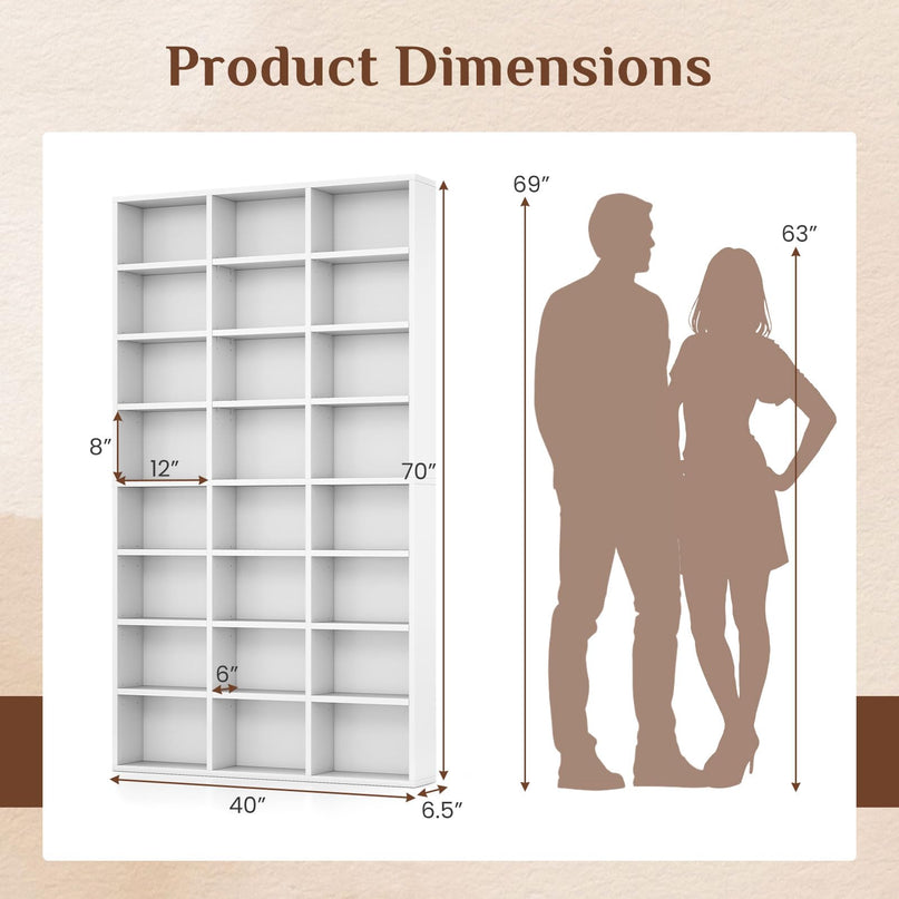Giantex 70" Tall White Bookshelf with 24 Open Cube & 18 Adjustable Display Storage Shelves