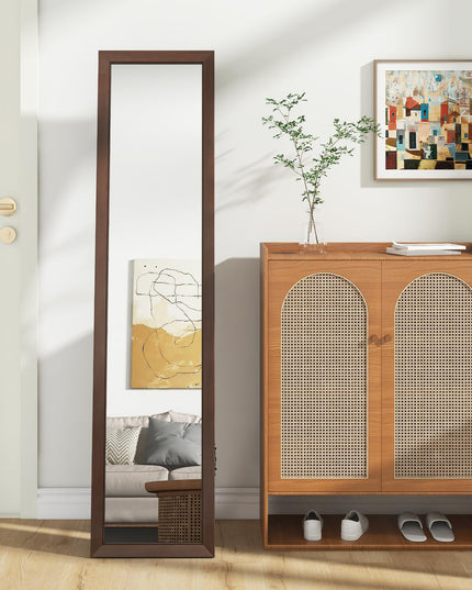 CHARMAID Full Length Mirror with Stand, Full Body Floor Mirror with Solid Wood Frame