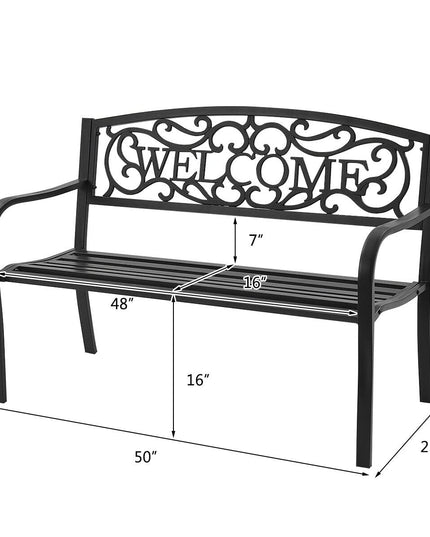 Giantex Garden Bench, Antique Metal Outside Bench w/Warm Welcome Pattern