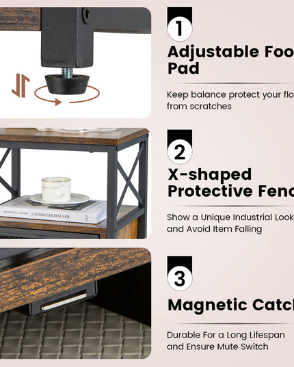 Giantex Modern Nightstand Set of 2, Industrial End Side Table with 2 Mesh Flip Drawers,Rustic Brown