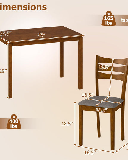 Giantex Rectangular Kitchen Table Set w/ 4 Upholstered Chairs for 4