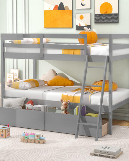 Giantex Bunk Bed Twin Over Twin with 2 Storage Drawers