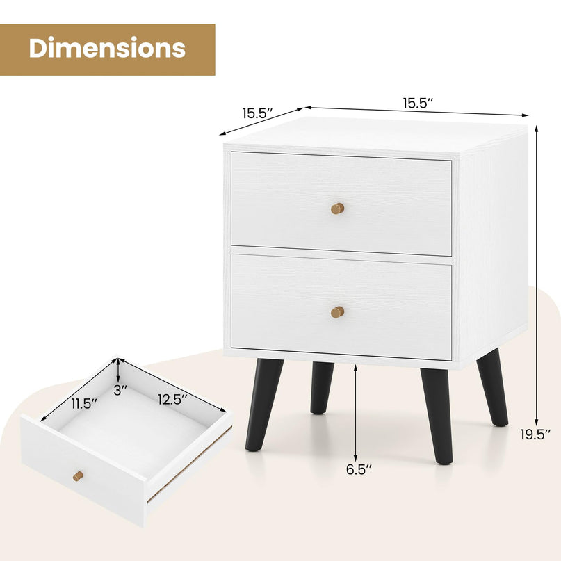 Giantex Night Stand Set 1/2 with Drawers Mid Century Modern Bedside Table