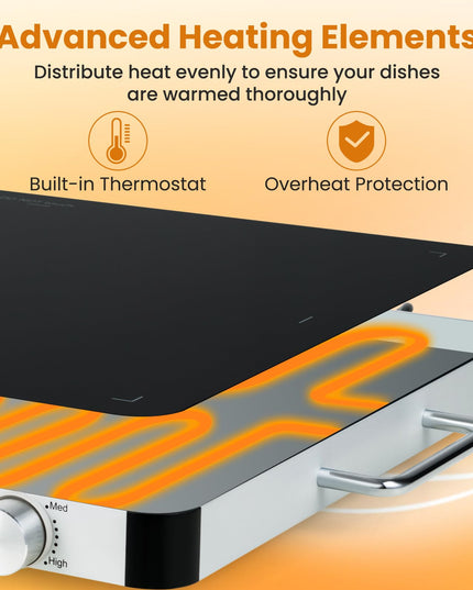 Giantex Electric Warming Tray 40 x 30 cm - Tempered Glass Buffet Server & Food Warmer