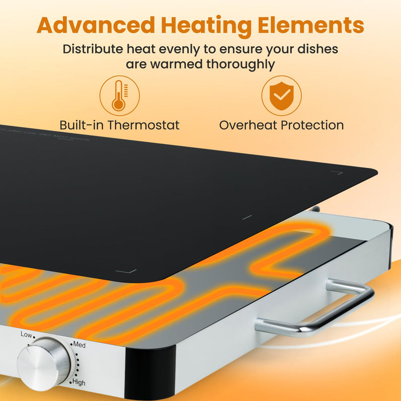 Giantex Electric Warming Tray 40 x 30 cm - Tempered Glass Buffet Server & Food Warmer