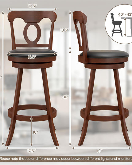 Giantex Swivel Bar Stools Set of 2, 24" Counter Height Barstools with Back, Solid Rubber Wood Frame