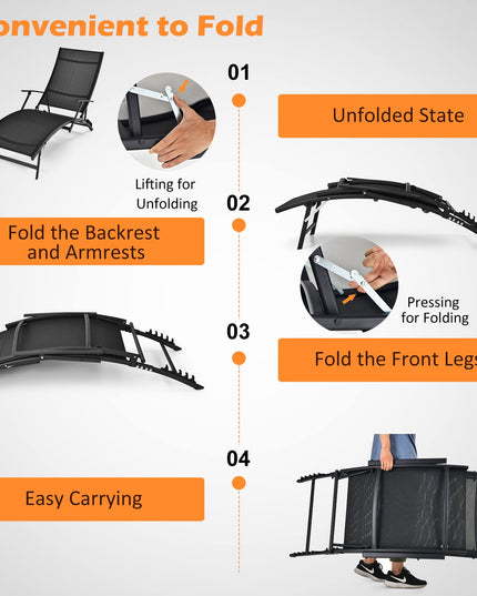 Giantex Set of 2 Patio Chaise Lounge Chairs, with 5-Level Adjustable Backrest, Armrests