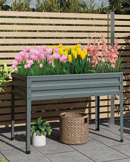 Giantex Raised Garden Bed with Legs, 46”x24”x32” Galvanized Steel Planter Box with Drainage Holes for Vegetables