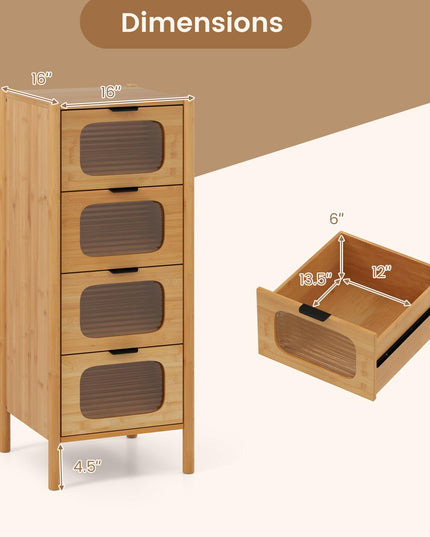Giantex 4 Drawer Storage Cabinet with Fluted Tempered Glass Drawers