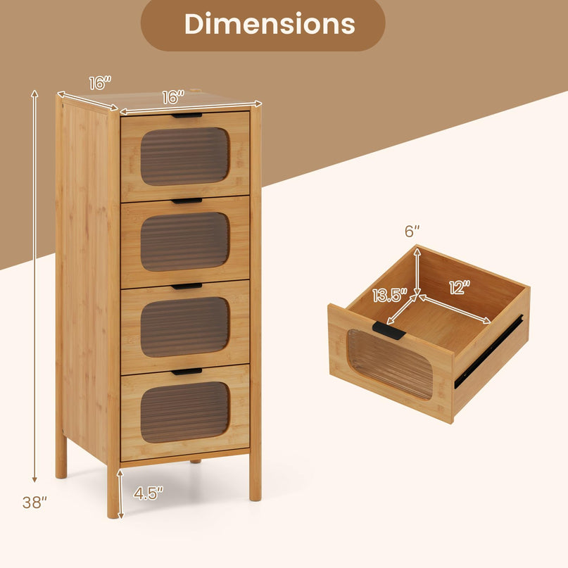 Giantex 4 Drawer Storage Cabinet with Fluted Tempered Glass Drawers