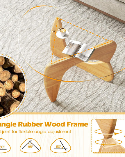 Giantex Triangle Glass Coffee Table, Solid Wood Tea Table with Tempered Glass Top & Adjustable Base