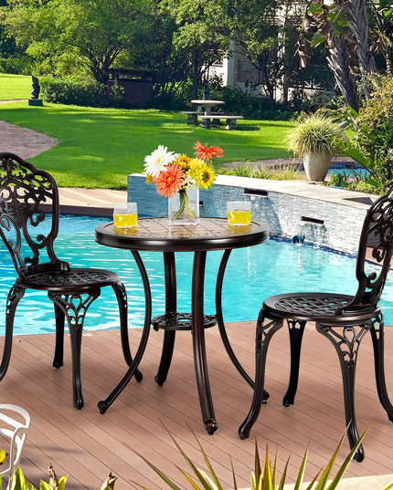 Giantex 3 Piece Patio Bistro Set, Cast Aluminum Patio Table and Chairs with Adjustable Feet(Red Copper)