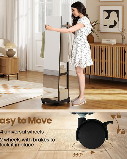 Full Length Mirror with Coat Rack for Bedroom