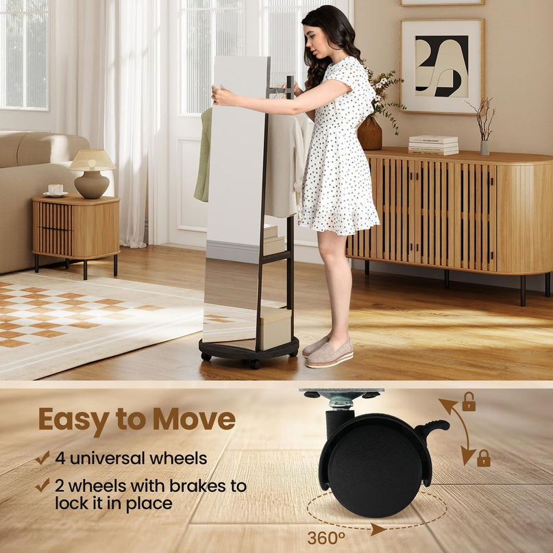 Full Length Mirror with Coat Rack for Bedroom