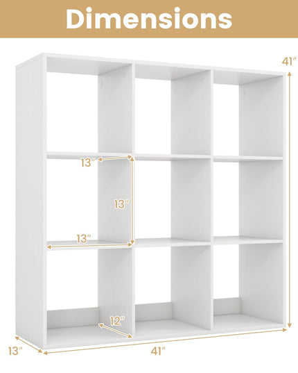 Giantex 9-Cube Bookcase, White Cubby Bookshelf w/Back Guardrail & Anti-Tipping Kits