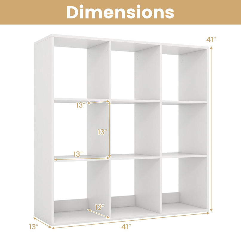 Giantex 9-Cube Bookcase, White Cubby Bookshelf w/Back Guardrail & Anti-Tipping Kits