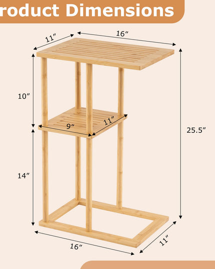 Giantex Bamboo Side Table Set of 2 with Storage Shelves