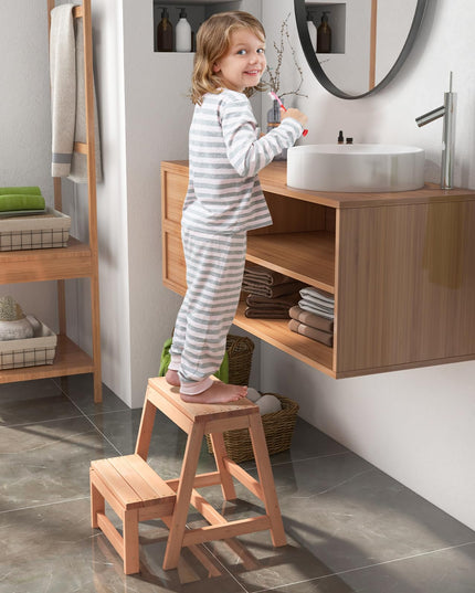 Giantex Folding Step Stool, Wooden 2-Step Stool for Kids & Adults, Holds up to 550Lbs