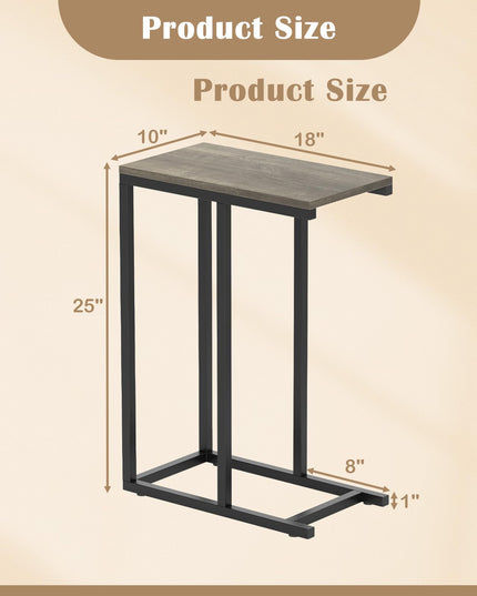 Giantex C Shaped End Table, Small Side Table for Sofa, Couch Table That Slide Under with Metal Frame