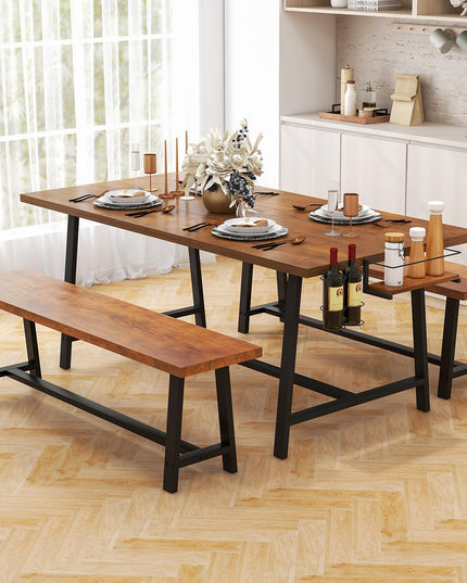 Giantex 72” Dining Table Set for 4-8, 3-Piece Kitchen Table Set with 2 Benches