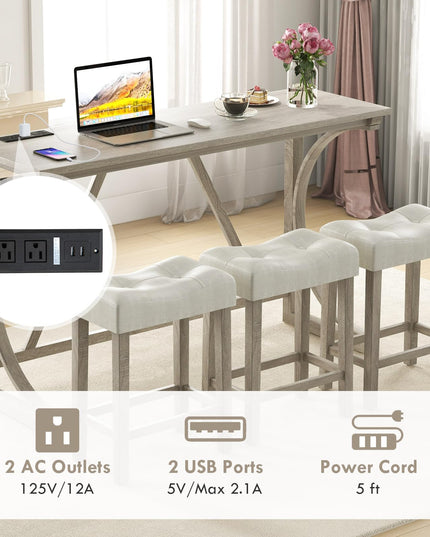 Giantex Small Dining Table Set - 4-Piece Bar Table and Chairs Set with Power Outlet