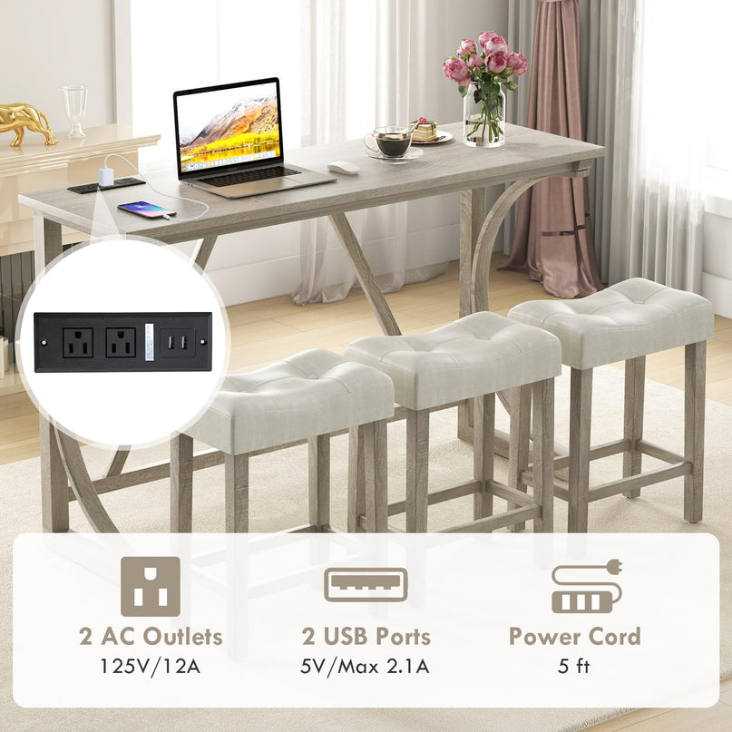 Giantex Small Dining Table Set - 4-Piece Bar Table and Chairs Set with Power Outlet