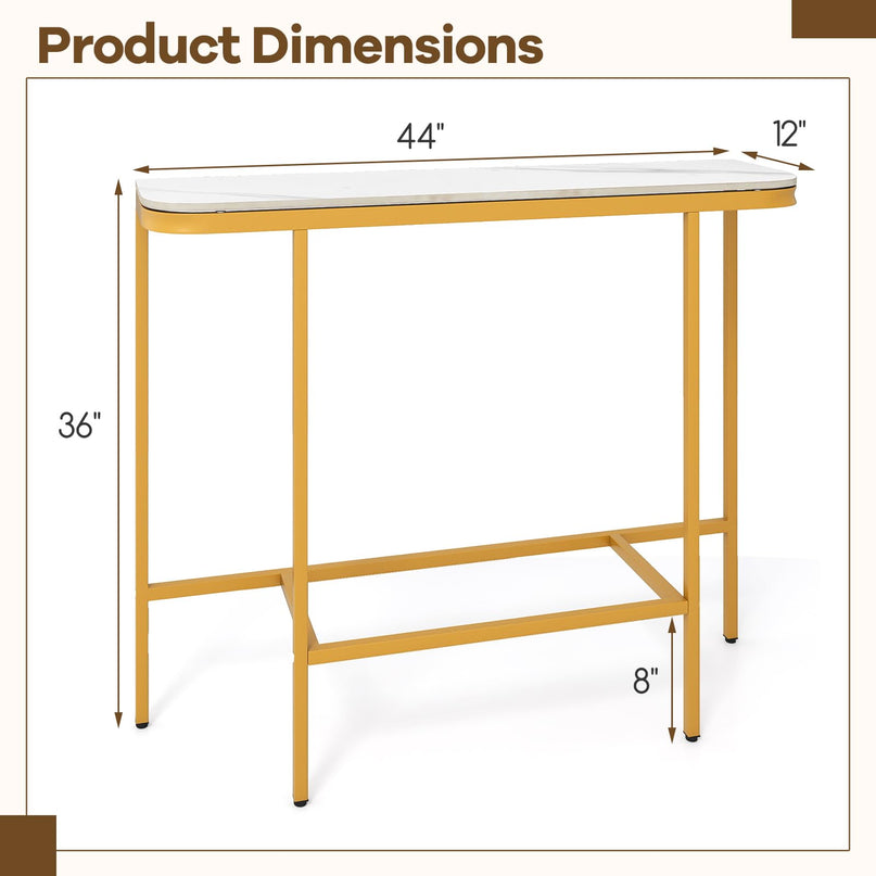 Console d'entrée Giantex de 112 cm avec plateau en faux marbre et cadre en métal robuste