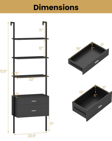 Giantex 6 Tier Ladder Bookcase with 2 Drawers for Living Room