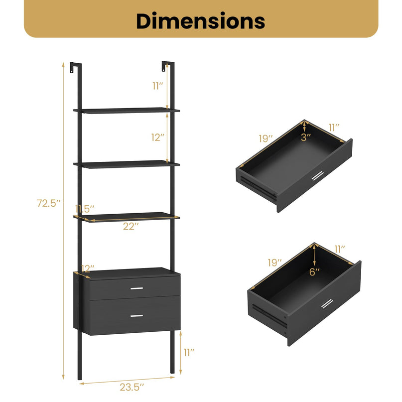 Giantex 6 Tier Ladder Bookcase with 2 Drawers for Living Room