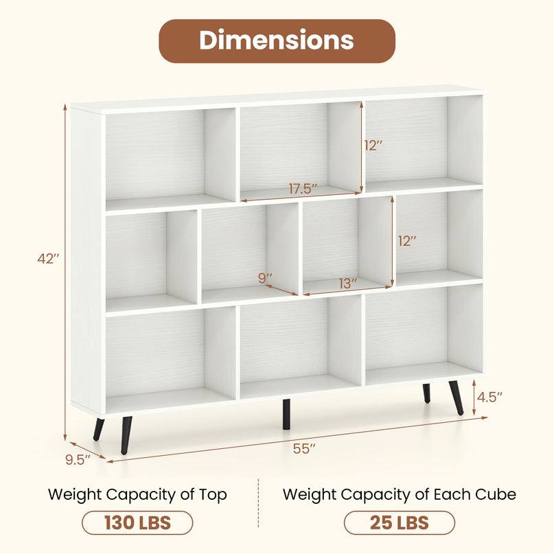 Giantex 10-Cube Bookcase (55" x 9.5" x 42")