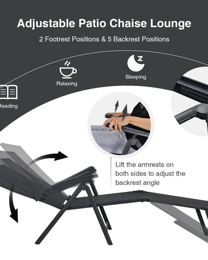 Outdoor Sunbathing Chair W/ 5-Position Backrest | Patio Lounge Chair