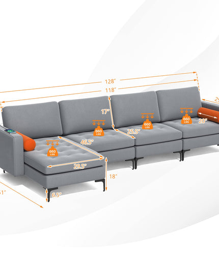 Giantex Sectional Sofa Couch, Convertible Sleeper with 2 or 1 USB Ports Socket