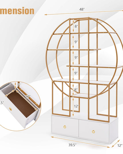 Giantex 6-Tier Round Bookshelf with 2 Drawers