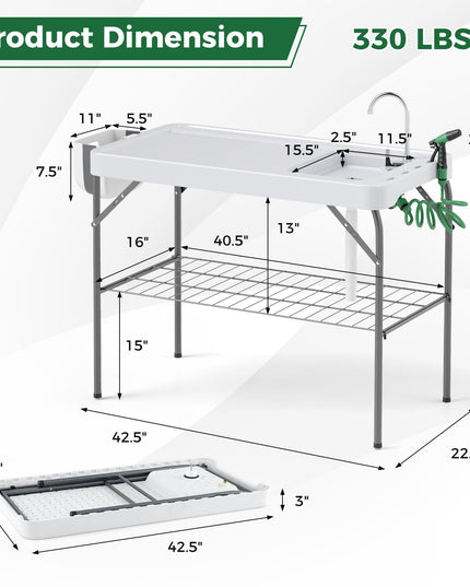 Giantex Folding Fish Cleaning Table, Fillet Cutting Station w/Sink, Faucet, Spray Nozzle, Drain Hose