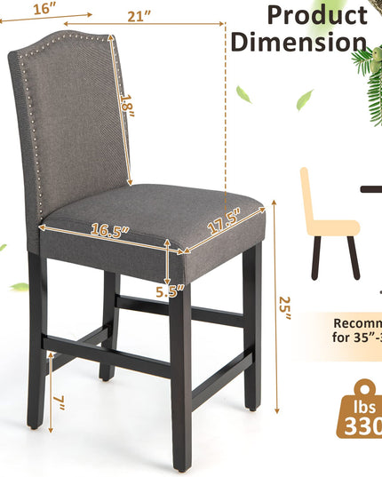 Giantex Bar Stools Set of 2, 25" Counter Height Bar Dining Chairs with Rubber Wood Legs