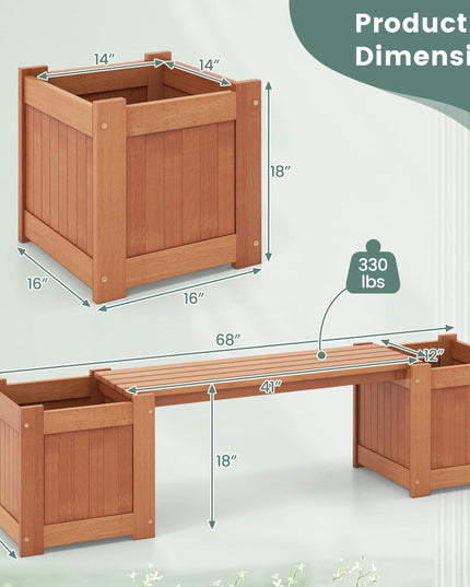 Banc d'extérieur 2-en-1 Giantex avec 2 jardinières surélevées